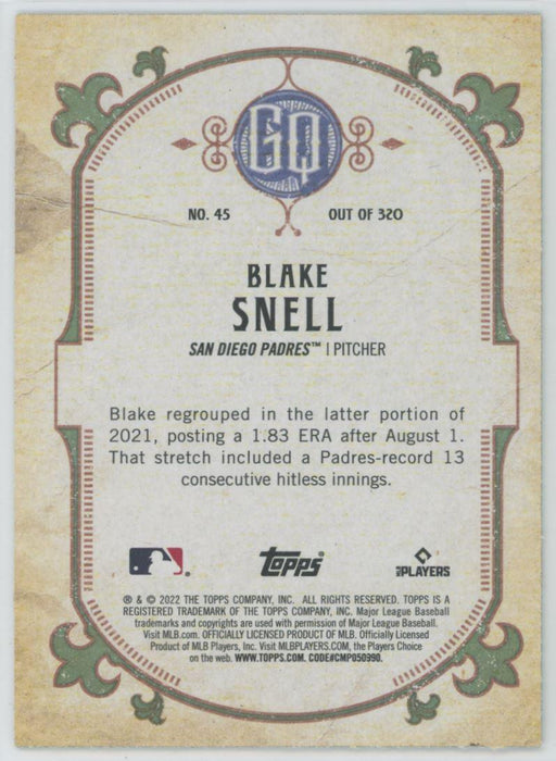 Blake Snell 2022 Topps Gypsy Queen # 45 Green Border San Diego Padres - Collectible Craze America