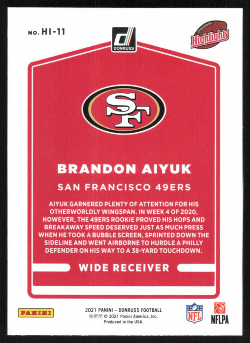 Brandon Aiyuk 2021 Donruss Highlights # HI-11 San Francisco 49ers