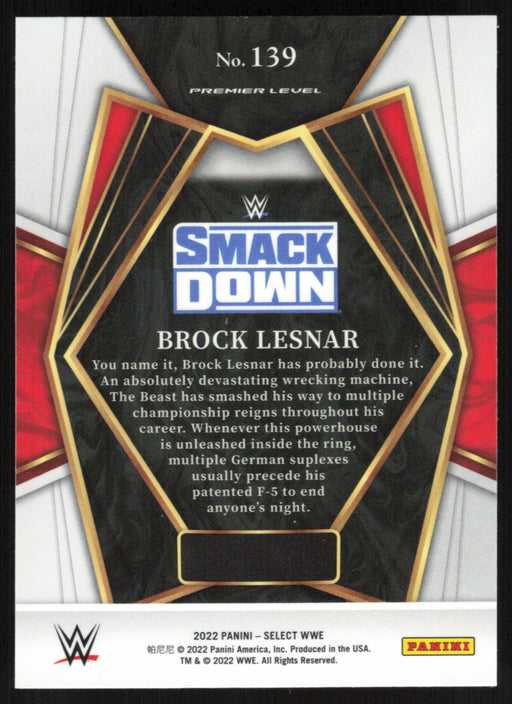 Brock Lesnar 2022 Panini Select WWE # 139 SmackDown Premier Level Base - Collectible Craze America