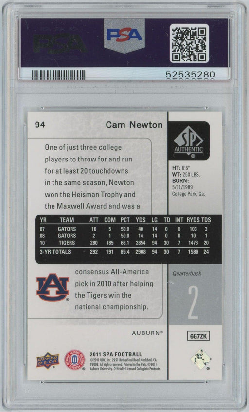 Cam Newton 2011 SP Authentic # 94 PSA 10 Auburn Tigers - Collectible Craze America