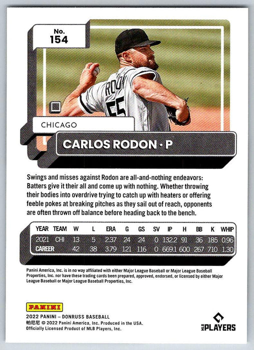 Carlos Rodon 2022 Donruss Baseball # 154 Chicago White Sox - Collectible Craze America