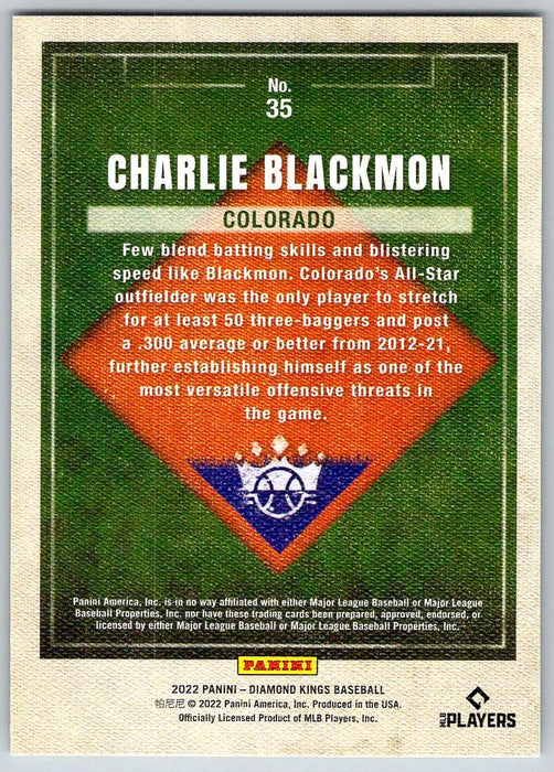 Charlie Blackmon 2022 Panini Diamond Kings # 35 Colorado Rockies - Collectible Craze America
