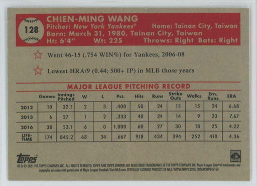 Chien-Ming Wang 2021 Topps Chrome Platinum Anniversary # 128 New York -  Collectible Craze America