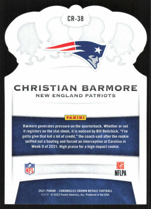 Christian Barmore 2021 Panini Chronicles Crown Royale Rookies # CR-38 RC Die-Cut New England Patriots - Collectible Craze America