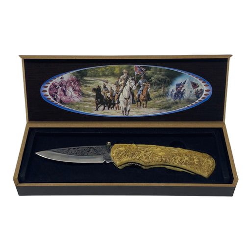 Civil War Carved handle and Civil War Blade Folding Knife in Storage Box with Mu - Collectible Craze America
