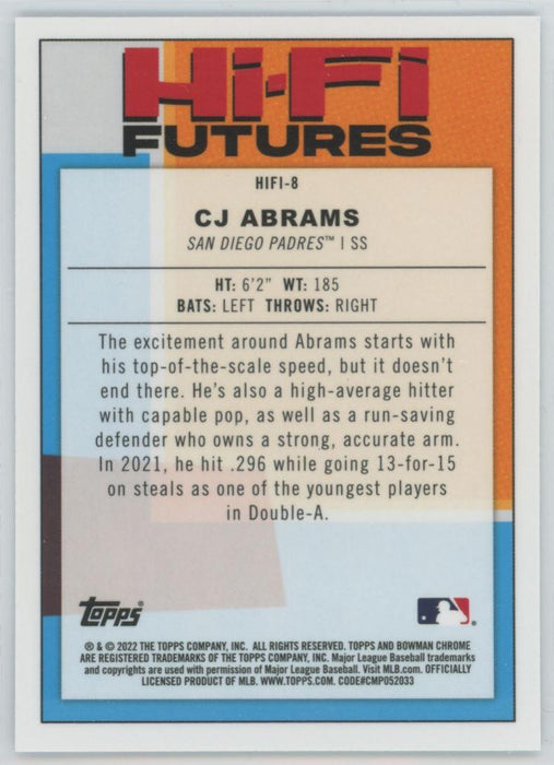 CJ Abrams 2022 Bowman Hi-Fi Futures # HIFI-8 Mojo Refrctor San Diego Padres - Collectible Craze America