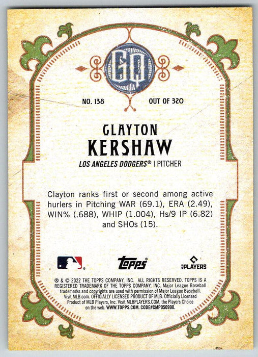 Clayton Kershaw 2022 Topps Gypsy Queen # 138 Los Angeles Dodgers - Collectible Craze America