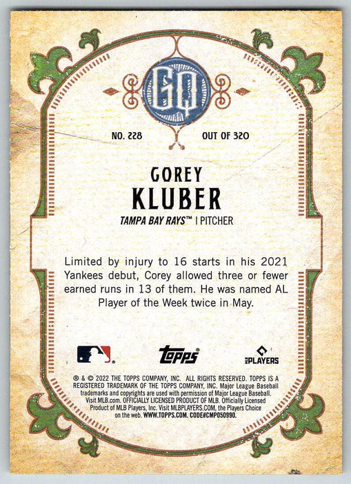 Corey Kluber 2022 Topps Gypsy Queen # 228 Tampa Bay Rays - Collectible Craze America