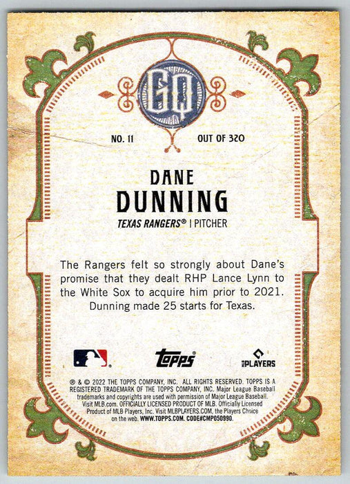 Dane Dunning 2022 Topps Gypsy Queen # 11 Texas Rangers - Collectible Craze America