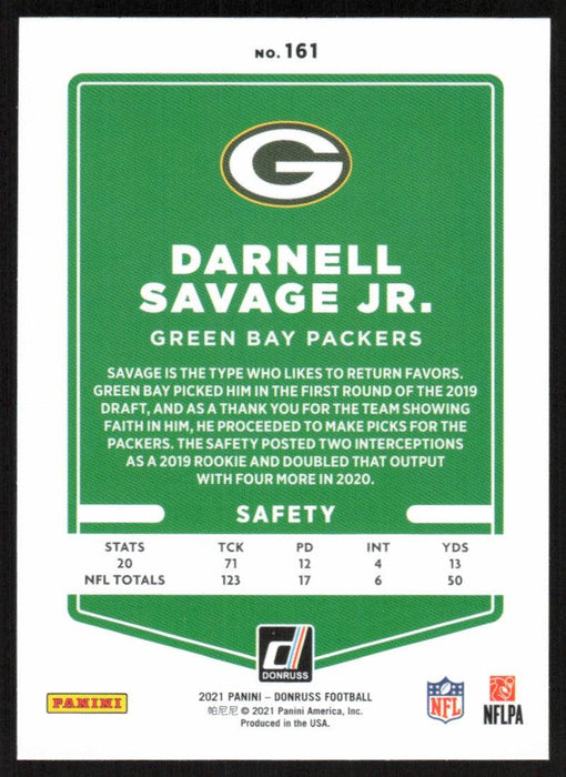 Darnell Savage Jr. 2021 Donruss Football # 161 Green Bay Packers Base - Collectible Craze America