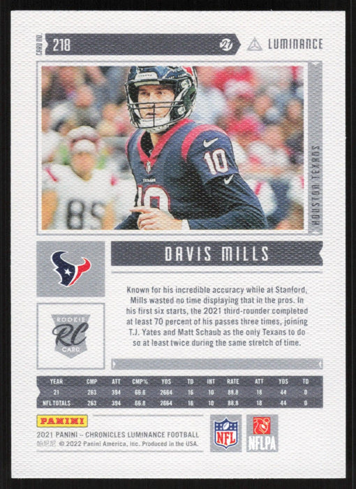 Davis Mills 2021 Panini Chronicles Luminance # 218 RC Houston Texans - Collectible Craze America