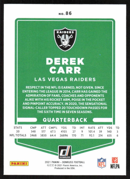 Derek Carr 2021 Donruss Football # 86 Las Vegas Raiders Base - Collectible Craze America