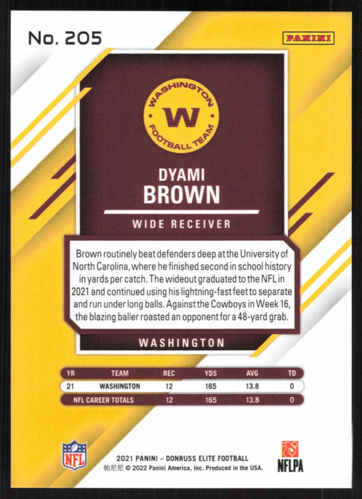 Dyami Brown 2021 Panini Chronicles Elite # 205 RC Red 014/399 Washington Football Team - Collectible Craze America