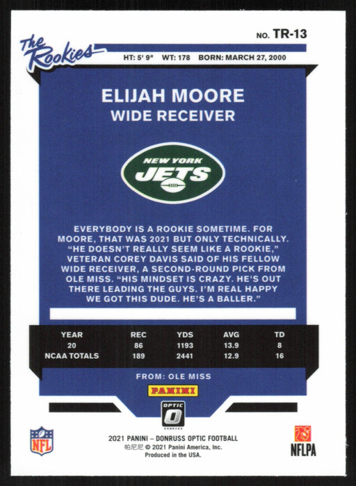 Elijah Moore 2021 Donruss Optic The Rookies # TR-13 RC New York Jets - Collectible Craze America