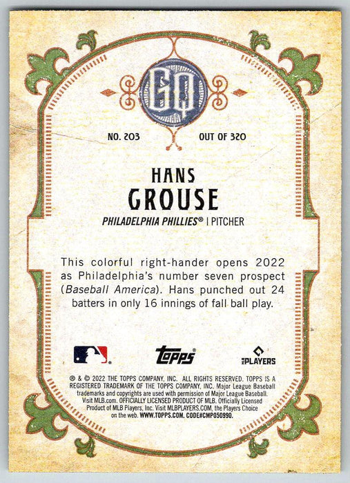 Hans Crouse 2022 Topps Gypsy Queen # 203 RC Philadelphia Phillies - Collectible Craze America