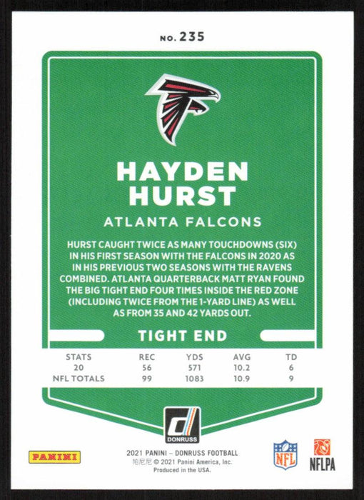 Hayden Hurst 2021 Donruss Football # 235 Atlanta Falcons Base - Collectible Craze America