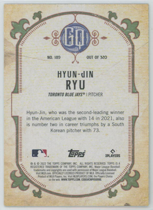 Hyun-Jin Ryu 2022 Topps Gypsy Queen # 189 Green Border Toronto Blue Jays - Collectible Craze America
