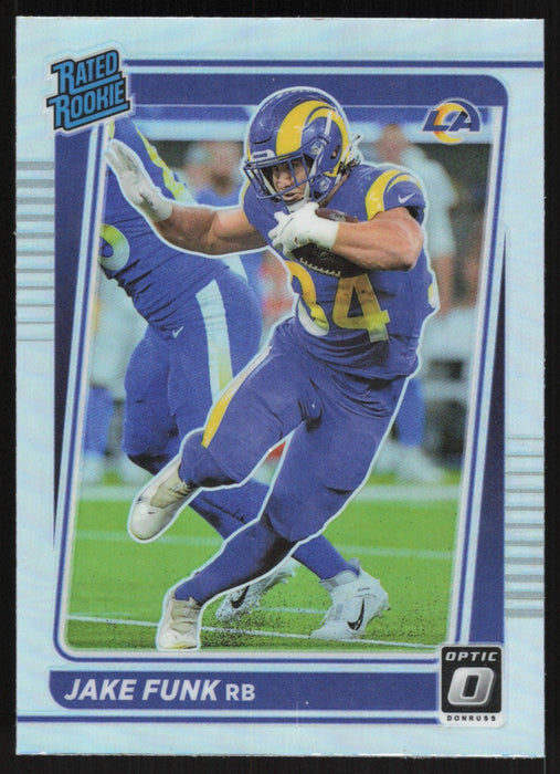 Jake Funk 2021 Donruss Optic Rated Rookie # 295 RC Silver Prizm Los Angeles Rams - Collectible Craze America