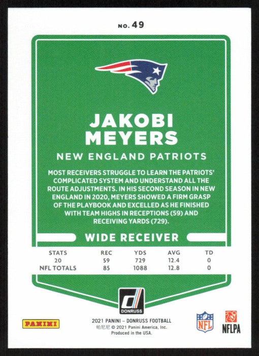Jakobi Meyers 2021 Donruss Football # 49 New England Patriots Base - Collectible Craze America