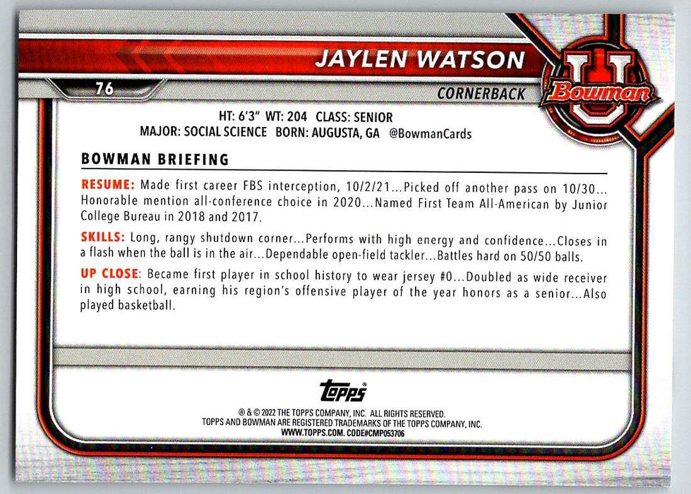 Jaylen Watson 2021 Bowman University Football # 76 Washington State Cougars 1st Bowman - Collectible Craze America