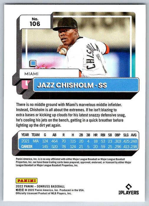 Jazz Chisholm 2022 Donruss Baseball # 106 Miami Marlins - Collectible Craze America