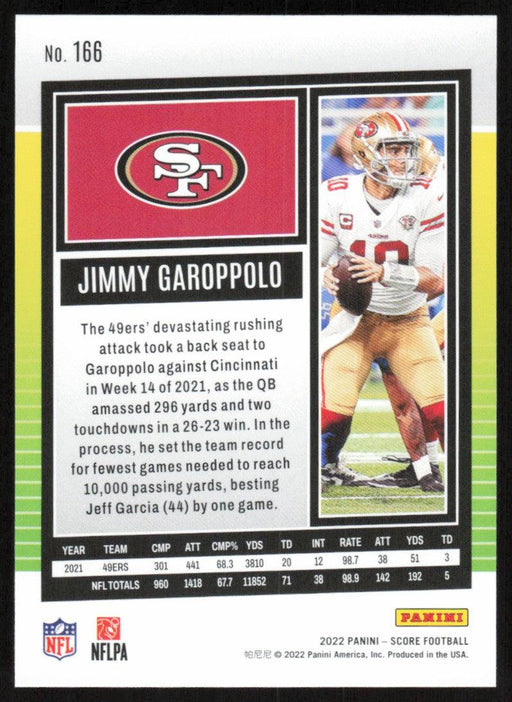 Jimmy Garoppolo 2022 Panini Score Football # 166 Base San Francisco 49ers - Collectible Craze America