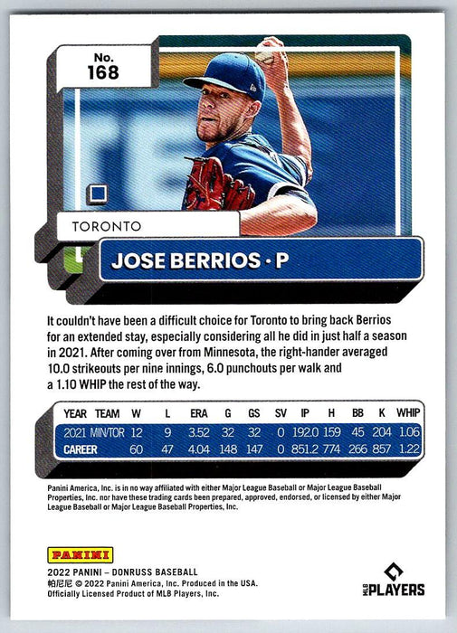 Jose Berrios 2022 Donruss Baseball # 168 Toronto Blue Jays - Collectible Craze America