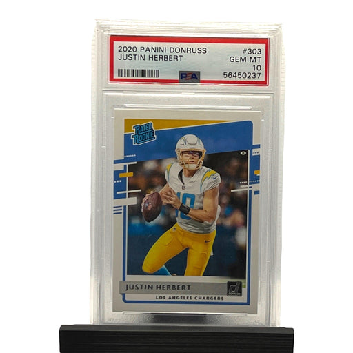 Justin Herbert 2020 Panini Donruss Football # 303 RC Rated Rookie PSA 10 Gem Mint Los Angeles Chargers - Collectible Craze America