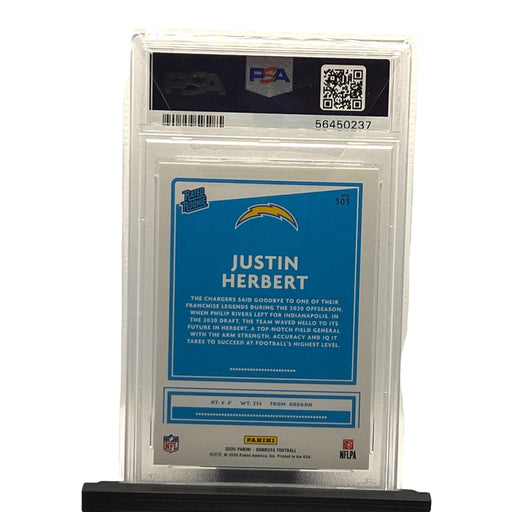 Justin Herbert 2020 Panini Donruss Football # 303 RC Rated Rookie PSA 10 Gem Mint Los Angeles Chargers - Collectible Craze America