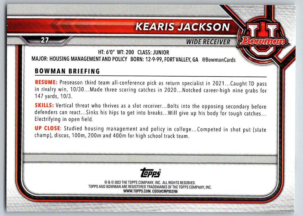 Kearis Jackson 2021 Bowman University Football # 27 Georgia Bulldogs 1st Bowman - Collectible Craze America