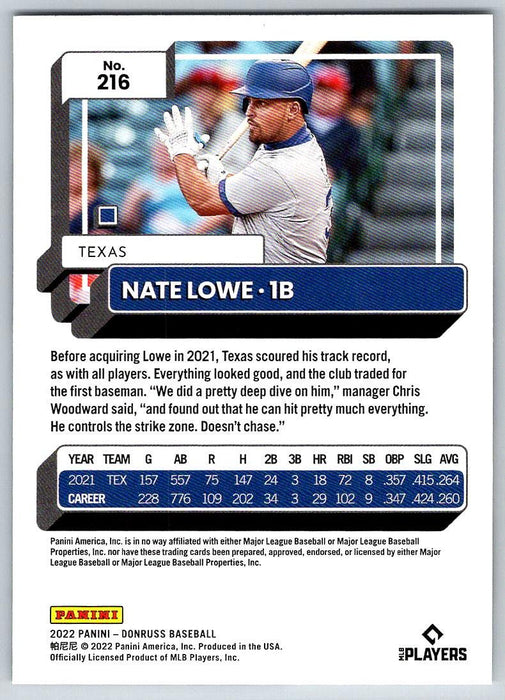 Nate Lowe 2022 Donruss Baseball # 216 Texas Rangers - Collectible Craze America