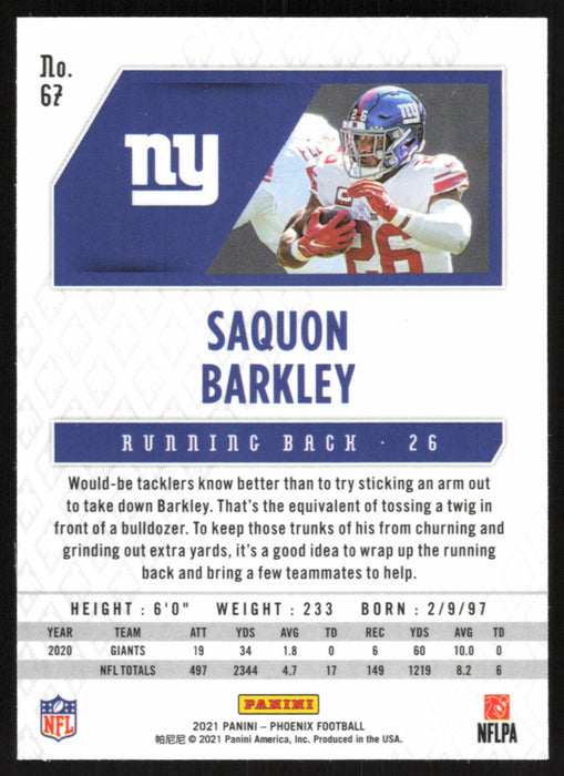 Saquon Barkley 2021 Panini Phoenix # 67 New York Giants Base - Collectible Craze America